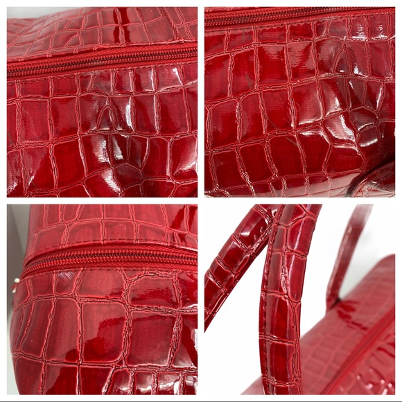 Large Red Faux Patent Leather Tote - Picture 11 of 15